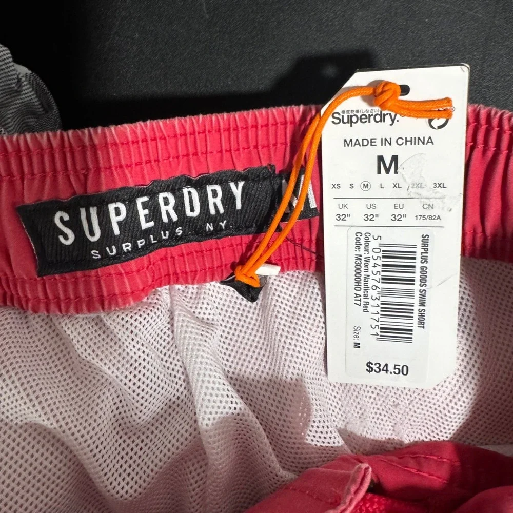 Superdry Surplus Goods Swim Shorts Mens Medium Red Board Shorts NWT M30000HO AT7